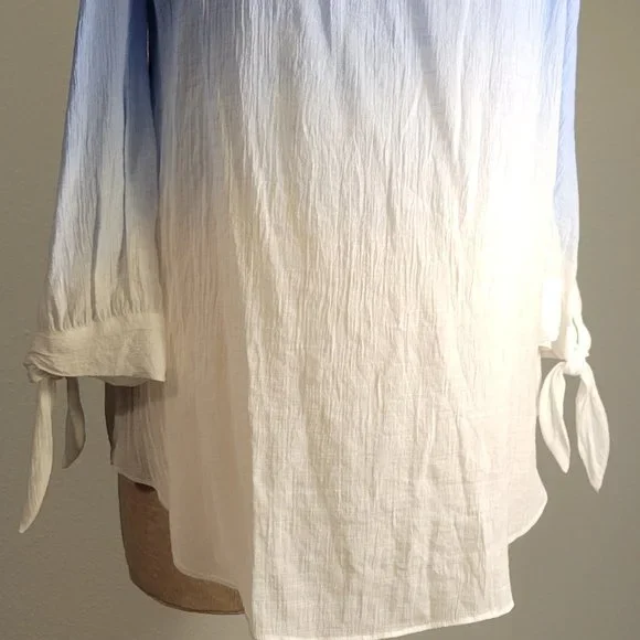 A. Byer Off Shoulder Ombré Blouse 3/4 Sleeves Lightweight Blue White Size XLarge - Picture 9 of 11